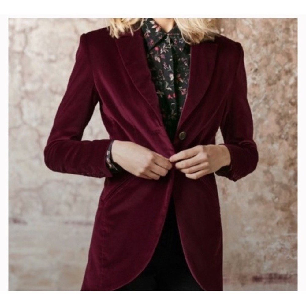 Peruvian Connection Burgundy Blazer Velvet cotton blend‎ Size 14